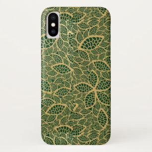 Golden leaf op groene achtergrond iPhone x hoesje
