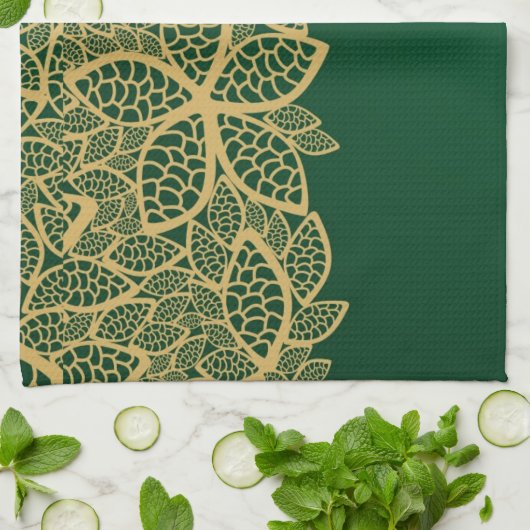 Golden leaf op groene achtergrond theedoek (Gevouwen)