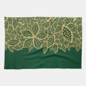 Golden leaf op groene achtergrond theedoek (Horizontaal)