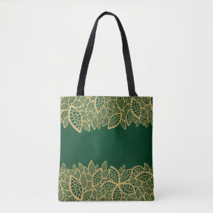 Golden leaf op groene achtergrond tote bag