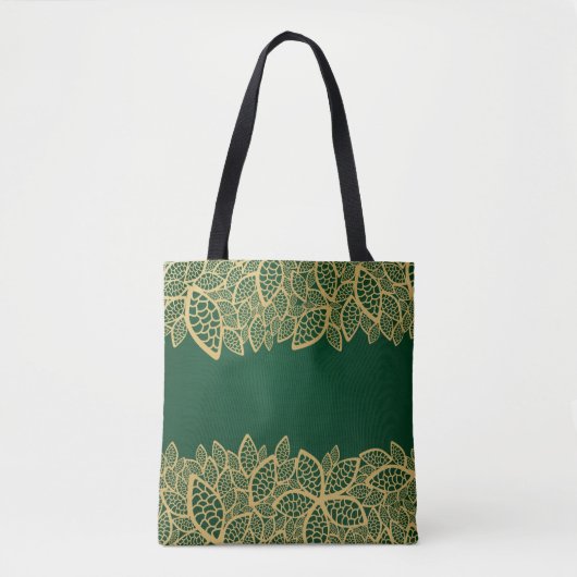 Golden leaf op groene achtergrond tote bag (Voorkant)