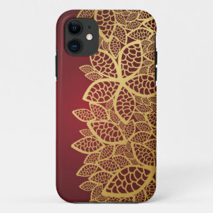 Golden leaf op rode achtergrond iPhone 11 hoesje