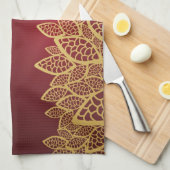 Golden leaf op rode achtergrond theedoek (Quarter Fold)