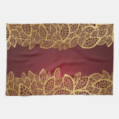 Golden leaf op rode achtergrond theedoek (Horizontaal)