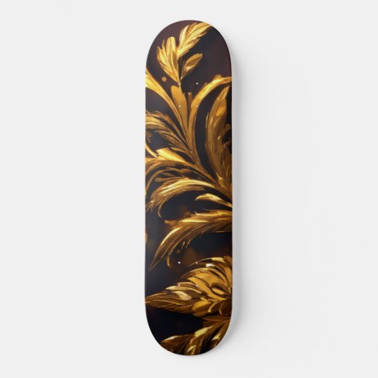 Golden Leaf Pattern Skateboard: Natuur Ontmoet Lux Skateboard (Voorkant)