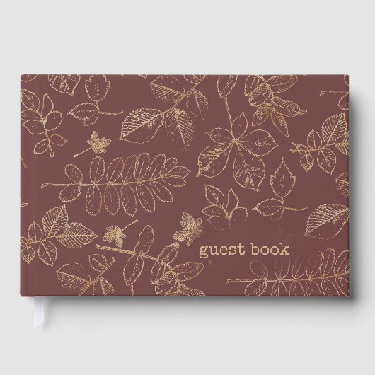 Golden Leaf Pattern Wedding Gold/Burgundy ID655 Gastenboek (Voorkant)