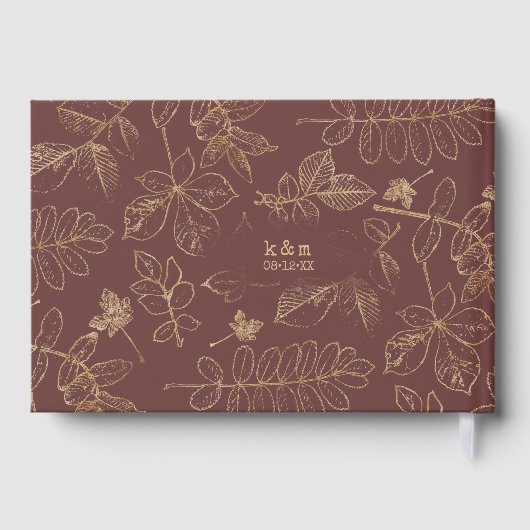 Golden Leaf Pattern Wedding Gold/Burgundy ID655 Gastenboek (Achterkant)