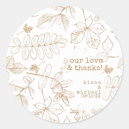 Golden Leaf Pattern Wedding ID655 Ronde Sticker (Voorkant)