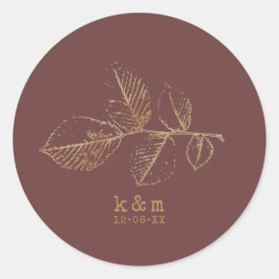 Golden Leaf Wedding Gold/Burgundy ID655 Ronde Sticker