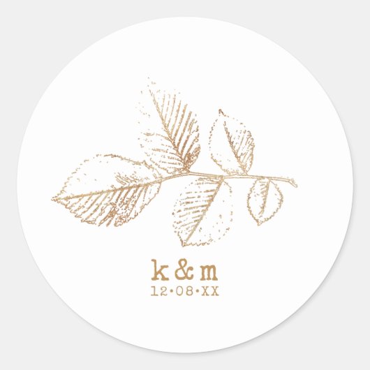 Golden Leaf Wedding ID655 Ronde Sticker (Voorkant)