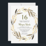 Golden Leaf Wreath 16th Birthday Party Invitation<br><div class="desc">Golden Leaf Wreath 16th Birthday Party Invitation Collection correspondante à Niche et Nest store. Oeuvre de www.EssemCreatives.etsy.com</div>
