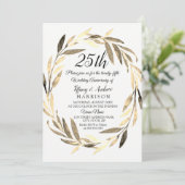 Golden Leaf Wreath 25th Wedding Jubileum Invite Kaart (Staand voorkant)
