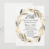 Golden Leaf Wreath 25th Wedding Jubileum Invite Kaart (Voorkant / Achterkant)