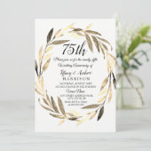 Golden Leaf Wreath 75th Wedding Jubileum Invite Kaart (Staand voorkant)