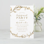 Golden Leaf Wreath Engagement Party Kaart (Staand voorkant)