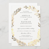 Golden Leaf Wreath Garden Invitation de mariage (Devant / Derrière)
