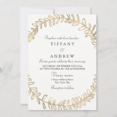 Golden Leaf Wreath Modern Wedding Invitation (Devant)
