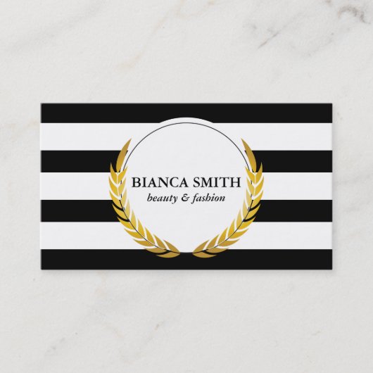 Golden Leaf Wreath & Stripes Visitekaartje (Voorkant)