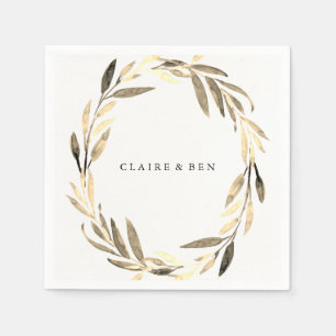 Golden Leaf Wreath Wedding Napkin Servetten