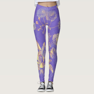 Golden Leafy Foliage op Paarse achtergrond Leggings