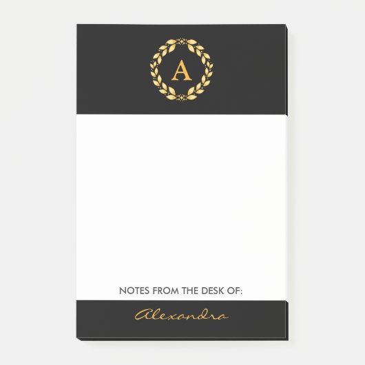 Golden Leaved Roman Wreatmonogram - zwart Post-it® Notes (Voorkant)