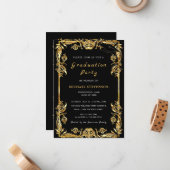 Golden Leaves Framed Graduation Invitation Example (Devant/Arrière en situation)