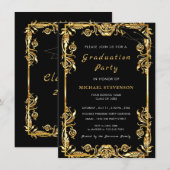 Golden Leaves Framed Graduation Invitation Example (Devant / Derrière)