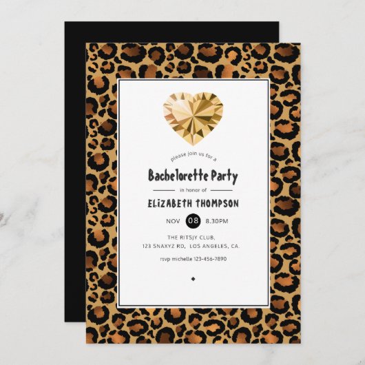 Golden Leopard Pattern Bachelorette Party Kaart (Voorkant / Achterkant)