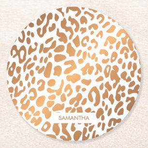Golden Leopard Print Ronde Kartonnen Onderzetter