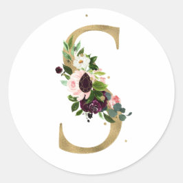 Golden letter MONOGRAMM boho burgundy bloemen Cla Ronde Sticker