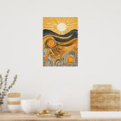Golden Light Sun Illustration Wall Art Poster (Keuken)