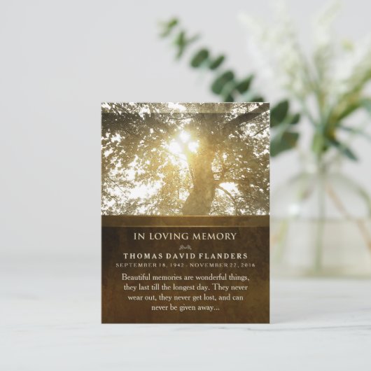 Golden Light Tree in Memory Sympathie Hartelijk da Briefkaart (Staand voorkant)
