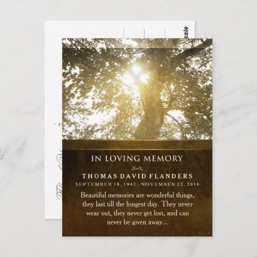 Golden Light Tree in Memory Sympathie Hartelijk da Briefkaart (Voorkant / Achterkant)