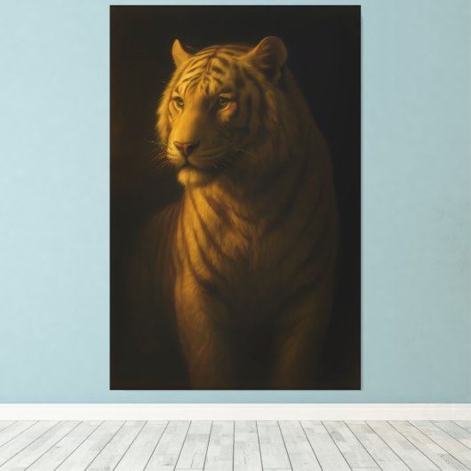 Golden Light White Tiger – Fine Art Portrait Canvas Afdruk (Insitu (Houten vloer))