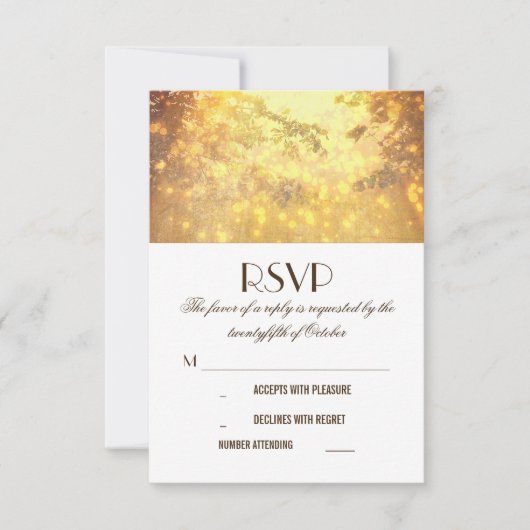 Golden Lights Arbre Branches Mariage RSVP Cartes (Devant)