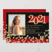 Golden Lights Red and Black Grad Photo Invitation (Devant / Derrière)