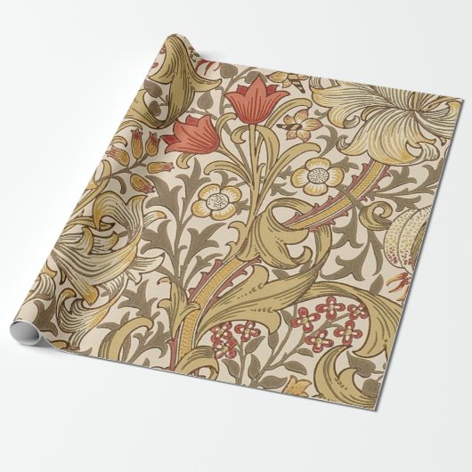 Golden Lily Pattern Versie 2 van William Morris Cadeaupapier (Uitgerold)