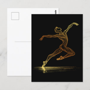 Golden Line Art Ballet Dancer Elegante Illustratie Briefkaart