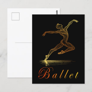 Golden Line Art Ballet Mannelijke Danser Illustrat Briefkaart
