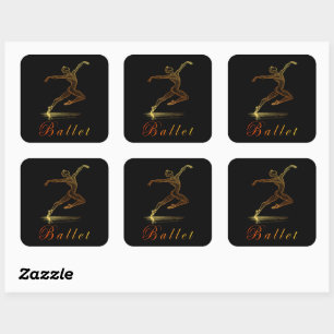 Golden Line Art Ballet Mannelijke Danser Illustrat Vierkante Sticker
