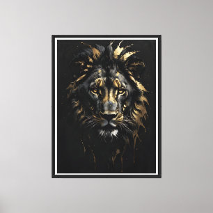 Golden Lion Outline sur toile noire - Majestic Wal