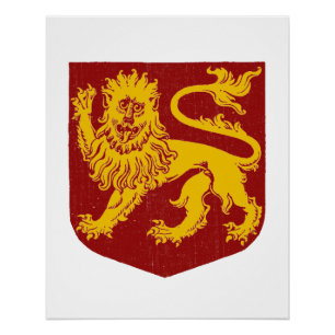 Golden Lion Red Shield Heraldry Perfect Poster