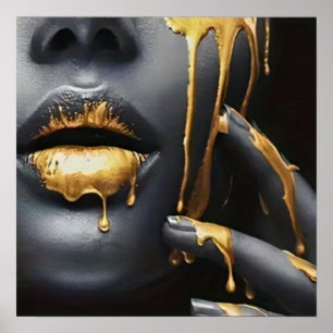 Golden Lips Black Woman Home Decor Muurkunst Poster
