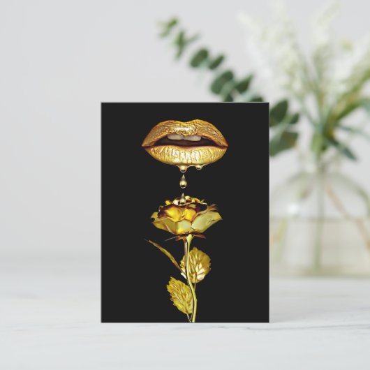 Golden Lips Drift Liquid Gold Art Briefkaart (Staand voorkant)