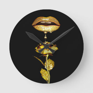 Golden Lips Drift Liquid Gold Art  Ronde Klok