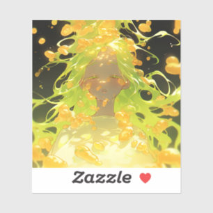 Golden Liquid Fantasy Anime Girl Sticker