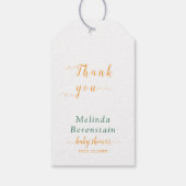 Golden Little Cutie Sinaasappel Baby shower Cadeaulabel (Achterkant)