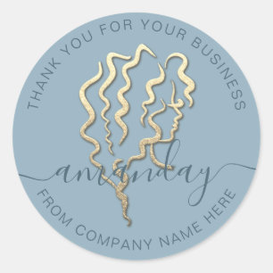 Golden Logo name Smoky Blue Hair Lashes Hartelijk  Ronde Sticker