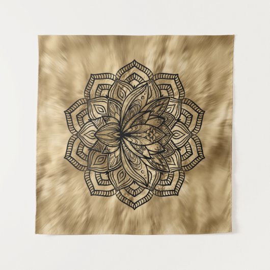 Golden Lotus Flower Mandala Wandkleed (Voorkant (horizontaal))