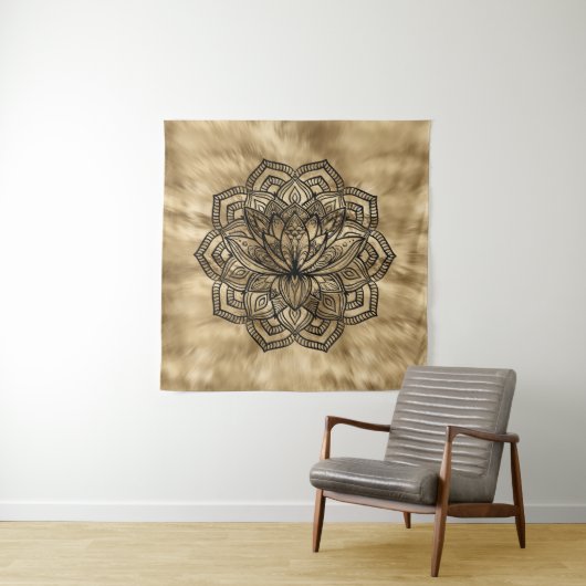 Golden Lotus Flower Mandala Wandkleed (In situ)